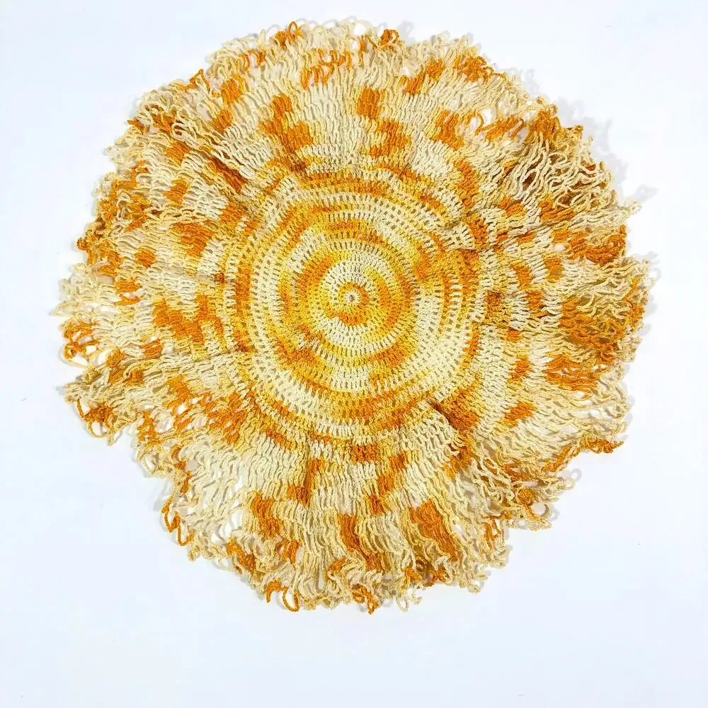 Vintage Yellow and White Crochet Doily Frilly Lace Handmade Retro
